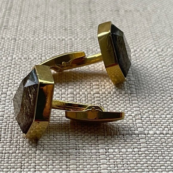 Men Cufflinks Brown Stone Accent Gold Tone Men Dress Shirt Cuff Stud Jewelry New - Picture 7 of 8